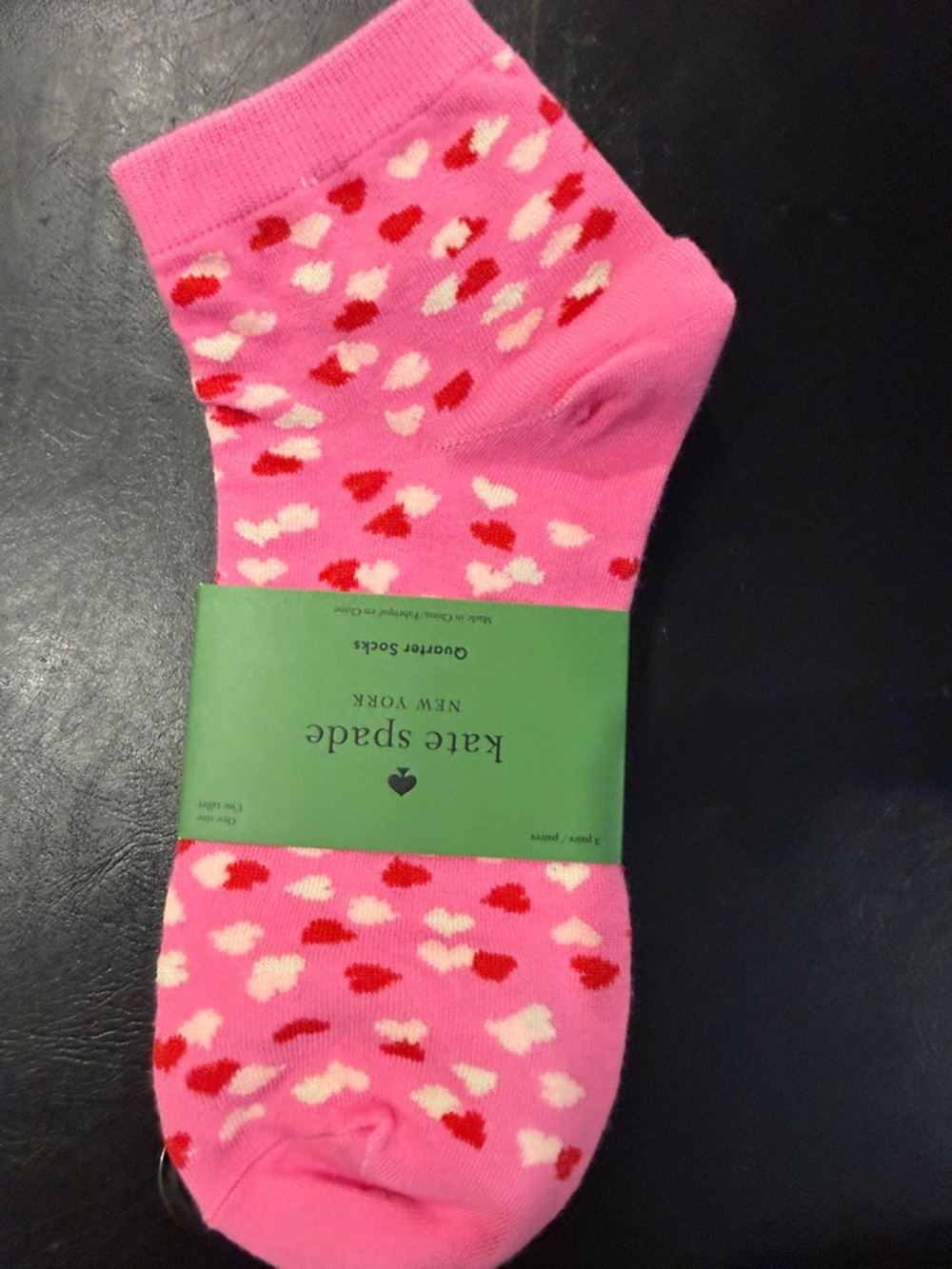 kate spade Pink Ankle Socks with Red & Light Pink Heart Pattern